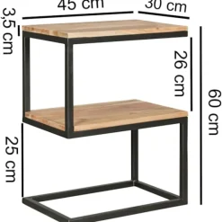 Rootz sidebord S-form massiv træ akacie - metal 45 x 60 x 30 cm - Design Stuebord Landlig stil - Anstellisch opbevaringsbord firkantet