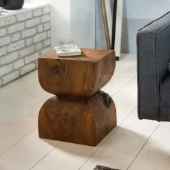 Rootz sidebord WL1.562 Sheesham massivt træ 30x45x30cm Rustikt dekorativt bord - Blomsterbord Lille træbord - Sofa-tillægsbord Brun- Lille ægte træbor | Fyndiq
