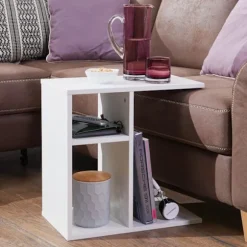Rootz sidebord 50x50x30 cm træ hvid design sidebord sofa - Sofabord lille moderne - Lille sofabord firkantet - Sofabord højt - Smalt bord stue