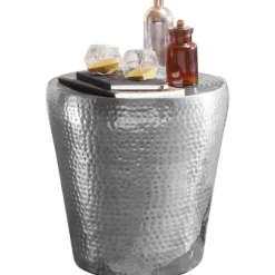 Rootz sidebord 41x41x41cm aluminium sølv bord orientalsk rundt - Lille Hammerschlag Abstellisch - Designer arkiveringsbord metal moderne - Smalt bord | Fyndiq