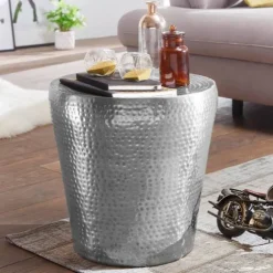 Rootz sidebord 41x41x41cm aluminium sølv bord orientalsk rundt - Lille Hammerschlag Abstellisch - Designer arkiveringsbord metal moderne - Smalt bord | Fyndiq