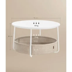 Rootz sidebordssæt - endebord - stofkurv - opbevaringsløsning - 75 cm x 45 cm - 71,5 cm x 15 cm - mat hvid - kamelbrun