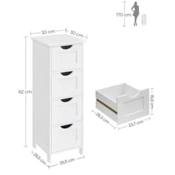 Rootz Sideskab - Kommode - Opbevaringsorganisator - Funktionelt design - Robust udførelse - Pladsbesparende - 30 cm x 82 cm x 30 cm - Hvid - MDF-plade | Fyndiq