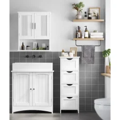 Rootz Sideskab - Kommode - Opbevaringsorganisator - Funktionelt design - Robust udførelse - Pladsbesparende - 30 cm x 82 cm x 30 cm - Hvid - MDF-plade | Fyndiq