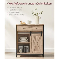 Rootz Sideskab - Opbevaringsenhed - Spånpladestål - Eg Brun-Sort - 30 cm x 70 cm x 80 cm - Heavy-Duty - Skuffe - 20,3 kg Vægt - 30 kg Kapacitet
