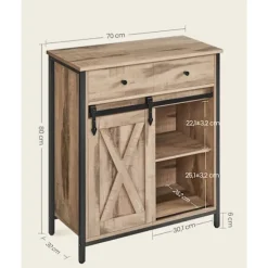 Rootz Sideskab - Opbevaringsenhed - Spånpladestål - Eg Brun-Sort - 30 cm x 70 cm x 80 cm - Heavy-Duty - Skuffe - 20,3 kg Vægt - 30 kg Kapacitet