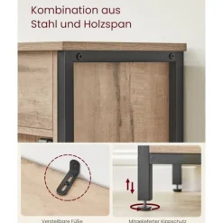Rootz Sideskab - Opbevaringsenhed - Spånpladestål - Eg Brun-Sort - 30 cm x 70 cm x 80 cm - Heavy-Duty - Skuffe - 20,3 kg Vægt - 30 kg Kapacitet