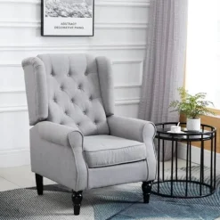 Rootz Single Sofa Hvilestol - Enkelt Stol Sofa Hvilestol - Tuftet træ - Fødder Polyester Hvilestol - Grå Hvilestol - 76 X 86 X 108 Cm
