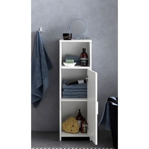 Rootz skab 30 x 95,5 x 30 cm hvidt træ med dør og opbevaringsrum Lille badeværelsesskab sideskab stående - Badeværelseshylde smal fritstående badevære | Fyndiq