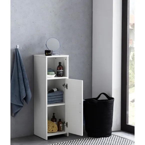 Rootz skab 30 x 95,5 x 30 cm hvidt træ med dør og opbevaringsrum Lille badeværelsesskab sideskab stående - Badeværelseshylde smal fritstående badevære | Fyndiq