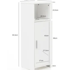 Rootz skab 30 x 95,5 x 30 cm hvidt træ med dør og opbevaringsrum Lille badeværelsesskab sideskab stående - Badeværelseshylde smal fritstående badevære | Fyndiq