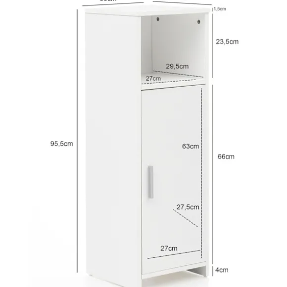 Rootz skab 30 x 95,5 x 30 cm hvidt træ med dør og opbevaringsrum Lille badeværelsesskab sideskab stående - Badeværelseshylde smal fritstående badevære | Fyndiq
