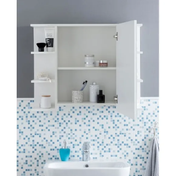 Rootz skab hvid 80x64,5x20cm spånplade - Spejlskab Moderne - Design badeværelseshylde Fritsvævende - Skab med spejl - Badeværelsesskab træ - Vægmøbel | Fyndiq