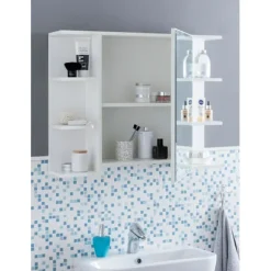 Rootz skab hvid 80x64,5x20cm spånplade - Spejlskab Moderne - Design badeværelseshylde Fritsvævende - Skab med spejl - Badeværelsesskab træ - Vægmøbel | Fyndiq