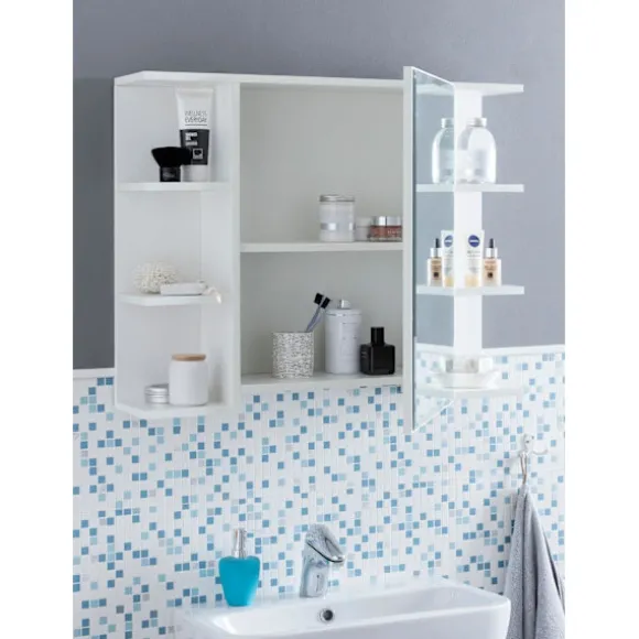 Rootz skab hvid 80x64,5x20cm spånplade - Spejlskab Moderne - Design badeværelseshylde Fritsvævende - Skab med spejl - Badeværelsesskab træ - Vægmøbel | Fyndiq