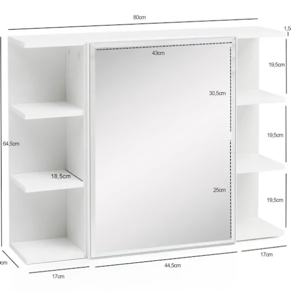 Rootz skab hvid 80x64,5x20cm spånplade - Spejlskab Moderne - Design badeværelseshylde Fritsvævende - Skab med spejl - Badeværelsesskab træ - Vægmøbel | Fyndiq