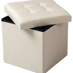 Rootz skammel med opbevaring - Opbevaringsbænk - Foldbar osmannisk - Linnedstof - 37,5 cm x 38 cm x 37,5 cm - Pladsbesparende - Åndbar - 38L opbevarin | Fyndiq