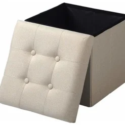 Rootz skammel med opbevaring - Opbevaringsbænk - Foldbar osmannisk - Linnedstof - 37,5 cm x 38 cm x 37,5 cm - Pladsbesparende - Åndbar - 38L opbevarin | Fyndiq