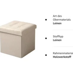 Rootz skammel med opbevaring - Opbevaringsbænk - Foldbar osmannisk - Linnedstof - 37,5 cm x 38 cm x 37,5 cm - Pladsbesparende - Åndbar - 38L opbevarin | Fyndiq