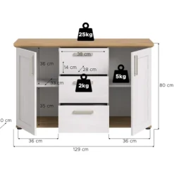 Rootz skænk - Buffet - Opbevaringsskab - Optimal organisation - 129x80x40cm - Hvid og brun