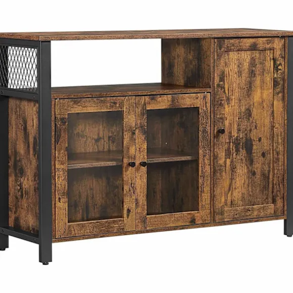 Rootz skænk - Køkkenskab - Porcelænsskab - Opbevaringsskab - 3 døre - Opbevaringsrum - Industrielt - Brun - Sort - Vintage - 110 x 33 x 75 cm