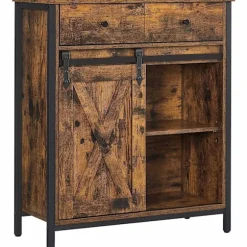 Rootz skænk - Kommode - Opbevaringsskab - Skydedør - Industriel - Brun - Sort - Forarbejdet træ - Metal - 70 x 30 x 80 cm