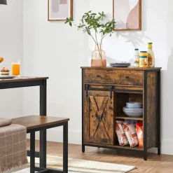 Rootz skænk - Kommode - Opbevaringsskab - Skydedør - Industriel - Brun - Sort - Forarbejdet træ - Metal - 70 x 30 x 80 cm