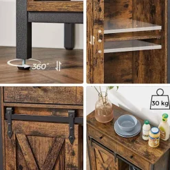 Rootz skænk - Kommode - Opbevaringsskab - Skydedør - Industriel - Brun - Sort - Forarbejdet træ - Metal - 70 x 30 x 80 cm