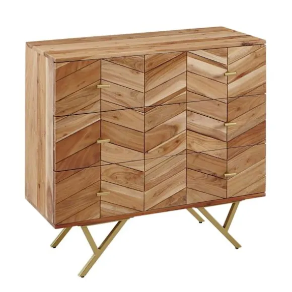 Rootz skænk - Massivt træ Akacie - Metal - Kommode - 3 skuffer - 90 x 86,5 x 40 cm - Brun
