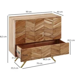 Rootz skænk - Massivt træ Akacie - Metal - Kommode - 3 skuffer - 90 x 86,5 x 40 cm - Brun