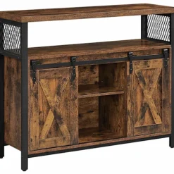 Rootz Skænk - Opbevaringsskab - Skænk - Køkkenskab - 2 skydelåger - Justerbar hylde - Industriel - Brun - Sort - 100 x 33 x 80 cm