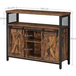 Rootz Skænk - Opbevaringsskab - Skænk - Køkkenskab - 2 skydelåger - Justerbar hylde - Industriel - Brun - Sort - 100 x 33 x 80 cm