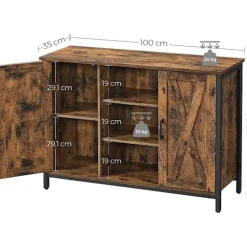 Rootz Skænk - Opbevaringsskab - Skænk - Køkkenskab - 2 døre - 2 åbne rum - Industriel - Brun - Sort - Forarbejdet træ - Metal - 100 x 35 x 70 cm