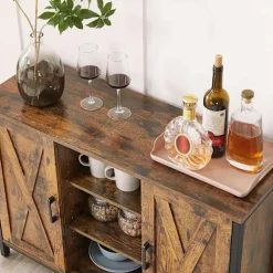 Rootz Skænk - Opbevaringsskab - Skænk - Køkkenskab - 2 døre - 2 åbne rum - Industriel - Brun - Sort - Forarbejdet træ - Metal - 100 x 35 x 70 cm