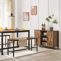 Rootz Skænk - Opbevaringsskab - Skænk - Køkkenskab - 2 døre - 2 åbne rum - Industriel - Brun - Sort - Forarbejdet træ - Metal - 100 x 35 x 70 cm
