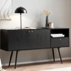 Rootz skænk 140cm - Kommode - Opbevaringsskab - Tidløs Eg-dekor - Rummelig opbevaring - Anti-skrid beskyttelse - 140cm x 75cm x 40cm