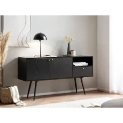 Rootz skænk 140cm - Kommode - Opbevaringsskab - Tidløs Eg-dekor - Rummelig opbevaring - Anti-skrid beskyttelse - 140cm x 75cm x 40cm