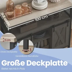 Rootz skænk køkkenskab - opbevaringsskab - pladsbesparende - 33 cm x 100 cm x 80 cm - Greige -sort finish
