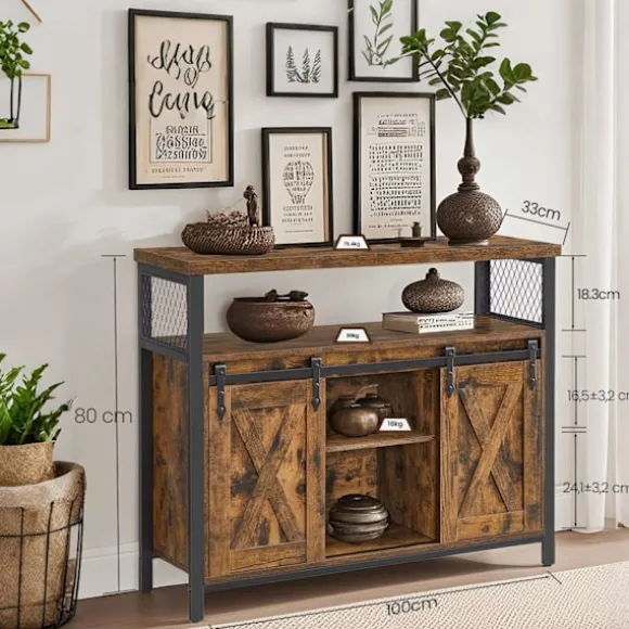 Rootz skænk køkkenskab - opbevaringsskab - træspanel - stål - vintage stil - 100 x 33 x 80 cm