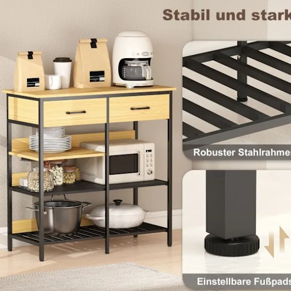 Rootz skænk kommode - Køkkenskab - Opbevaringsorganisator - Industriel stil, stor kapacitet, 90 x 40 x 91 cm, brun og sort