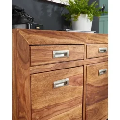 Rootz skænk Massivt træ Sheesham Kommode 90 cm 2 skuffer 2 låger Design highboard landlig brun natur