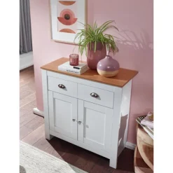 Rootz skænk med 2 skuffer 79x81x34,5 cm kommode hvid - eg moderne - Design høj skænk med låger - Kommode stue