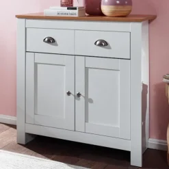 Rootz skænk med 2 skuffer 79x81x34,5 cm kommode hvid - eg moderne - Design høj skænk med låger - Kommode stue