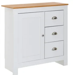 Rootz skænk med 3 skuffer 79x81x35 cm kommode hvid - eg moderne - Design høj skænk med låge - Kommode stue