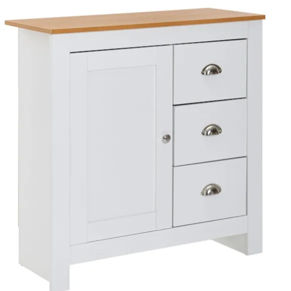Rootz skænk med 3 skuffer 79x81x35 cm kommode hvid - eg moderne - Design høj skænk med låge - Kommode stue