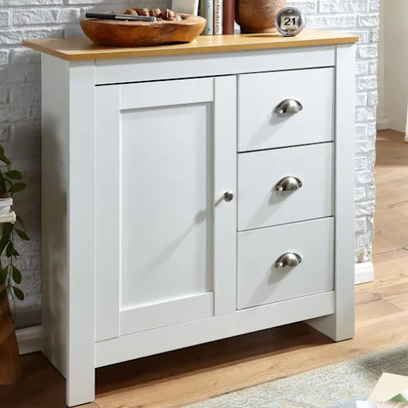 Rootz skænk med 3 skuffer 79x81x35 cm kommode hvid - eg moderne - Design høj skænk med låge - Kommode stue