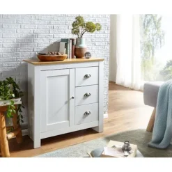 Rootz skænk med 3 skuffer 79x81x35 cm kommode hvid - eg moderne - Design høj skænk med låge - Kommode stue
