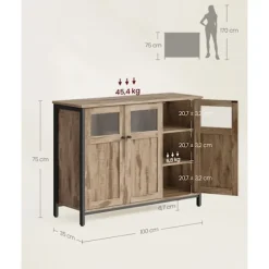 Rootz skænk med glasdøre - opbevaringsskab - træskaber - stålramme - holdbar konstruktion - 35 cm x 100 cm x 75 cm