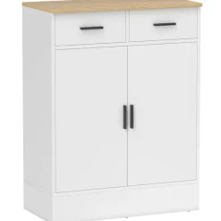 Rootz skænk med opbevaring - Kommode med 2 skuffer - Accentskab - Buffetskab - rodfri organisering - 68,6 x 35 x 90,3 cm - Brun, Hvid