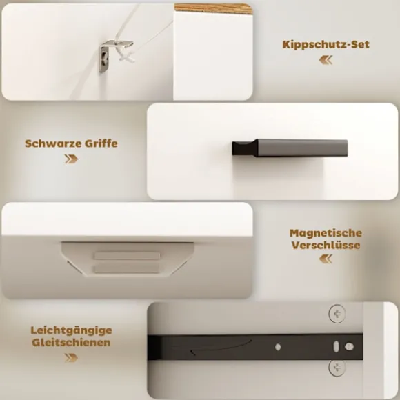 Rootz skænk med opbevaring - Kommode med 2 skuffer - Accentskab - Buffetskab - rodfri organisering - 68,6 x 35 x 90,3 cm - Brun, Hvid